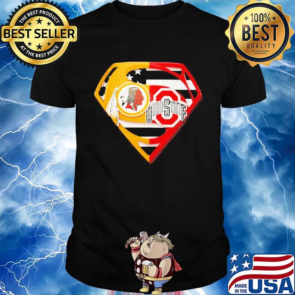 Superhero washington redskins and ohio state buckeyes diamond american flag shirt