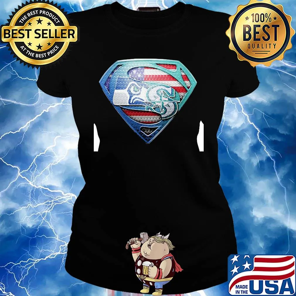 Superman seattle seahawks and seattle mariners american flag independence day s Ladies tee