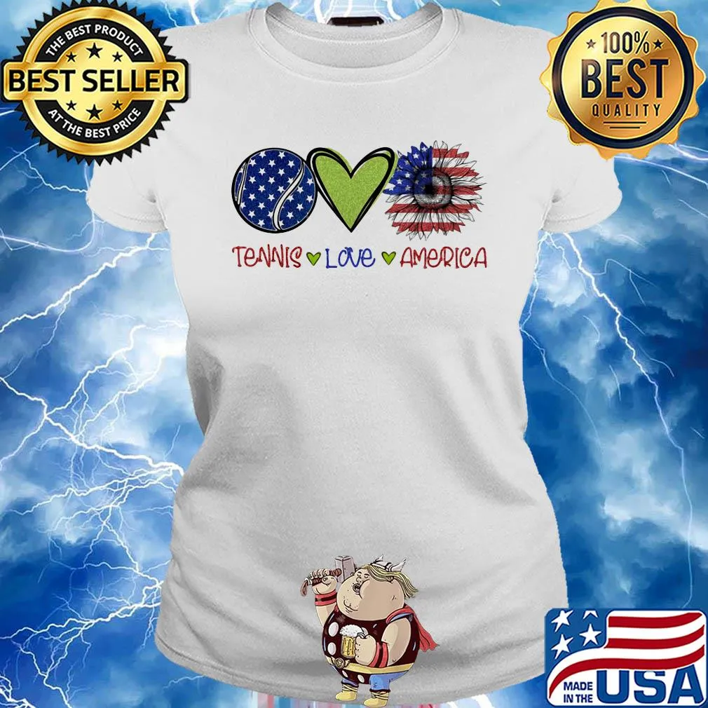 Tennis love heart sunflower American flag veteran Independence Day s Ladies tee