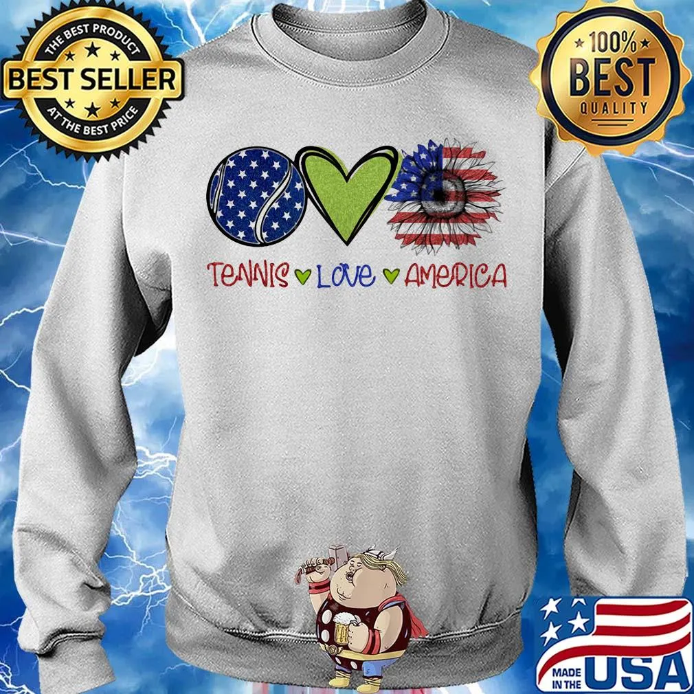 Tennis love heart sunflower American flag veteran Independence Day s Sweater