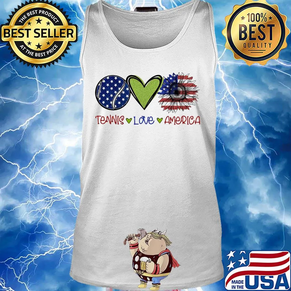 Tennis love heart sunflower American flag veteran Independence Day s Tank top
