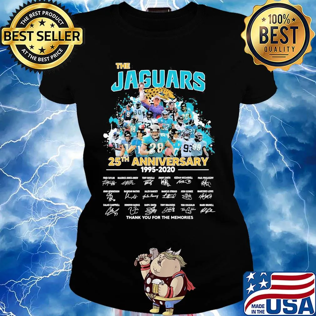 The jacksonville jaguars 25th anniversary 1995 2020 thank you for the memories signatures s Ladies tee