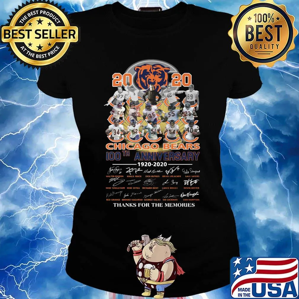 2020 chicago bears football 100th anniversary 1920 2020 thanks for the memories signatures s Ladies tee