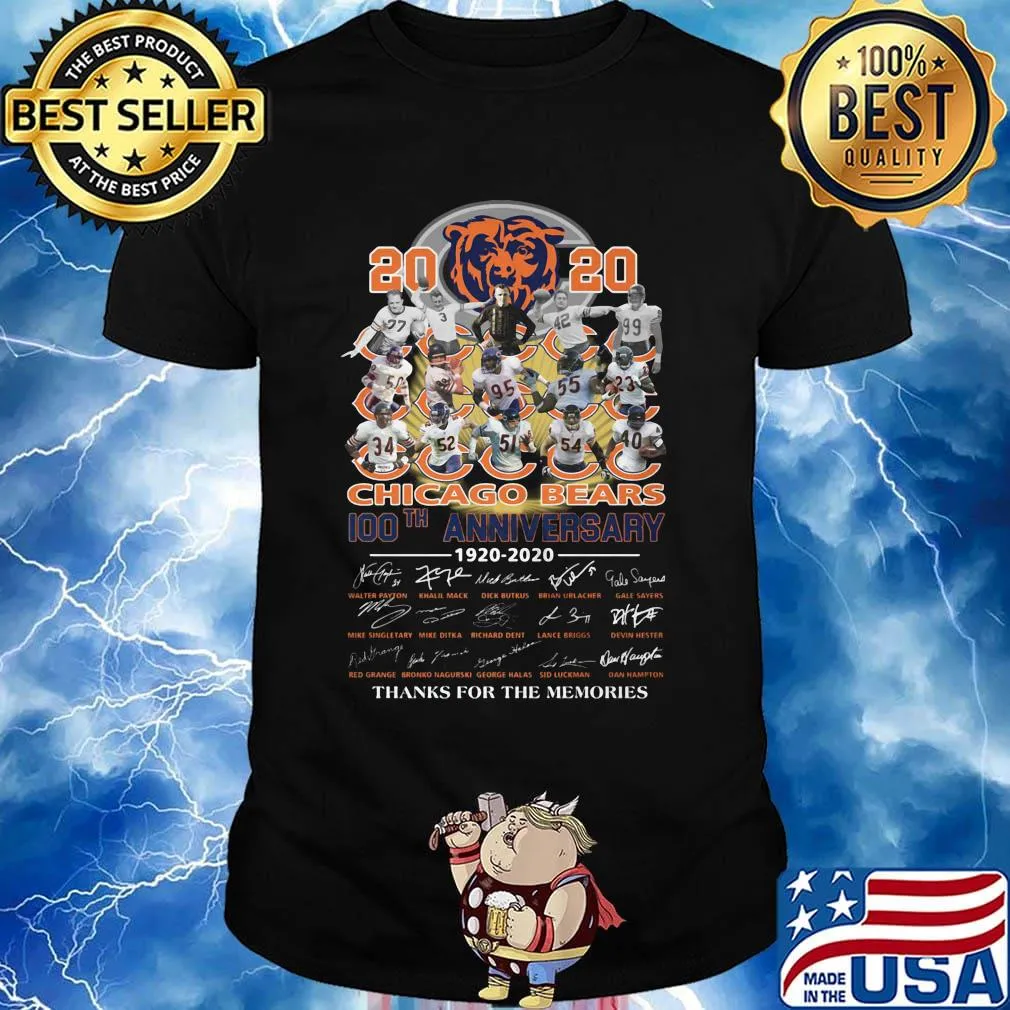 2020 chicago bears football 100th anniversary 1920 2020 thanks for the memories signatures shirt