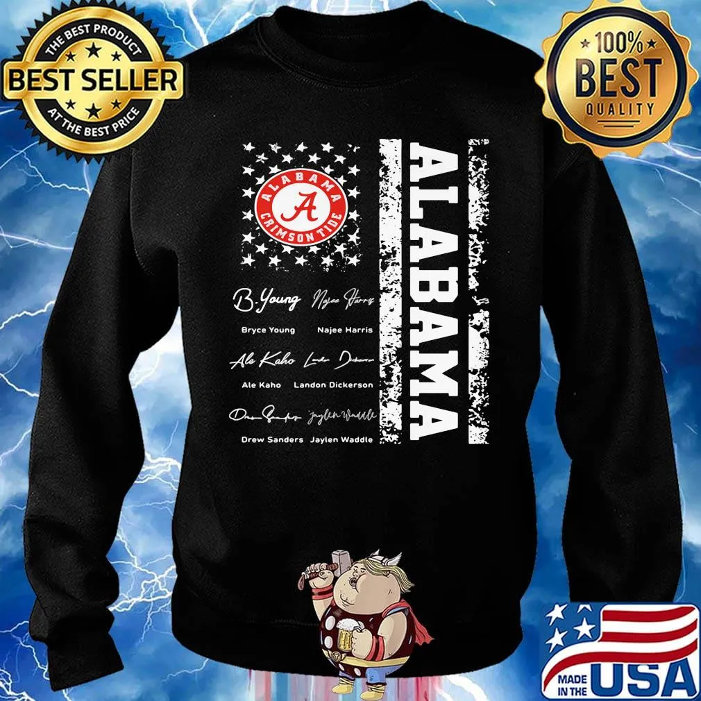Alabama crimson tide signatures american flag independence day s Sweater