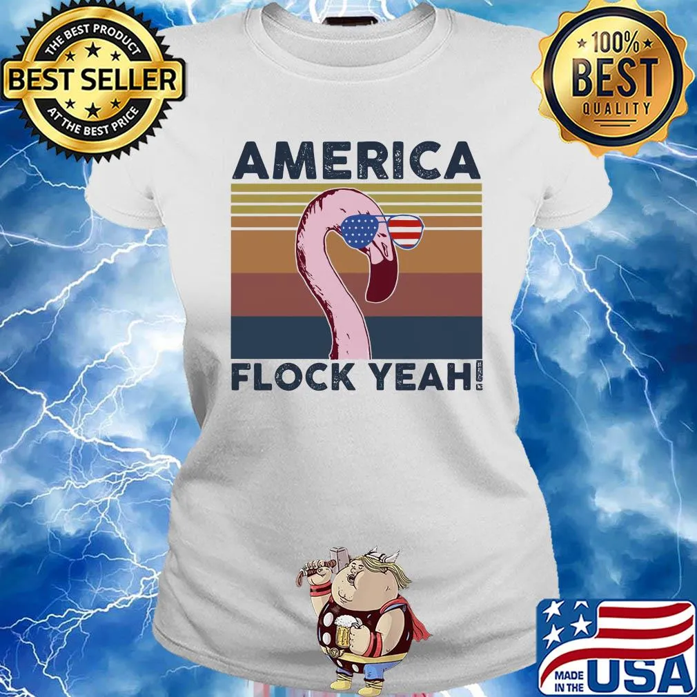 America flock yeah flamingo muscle american flag independence day vintage s Ladies tee