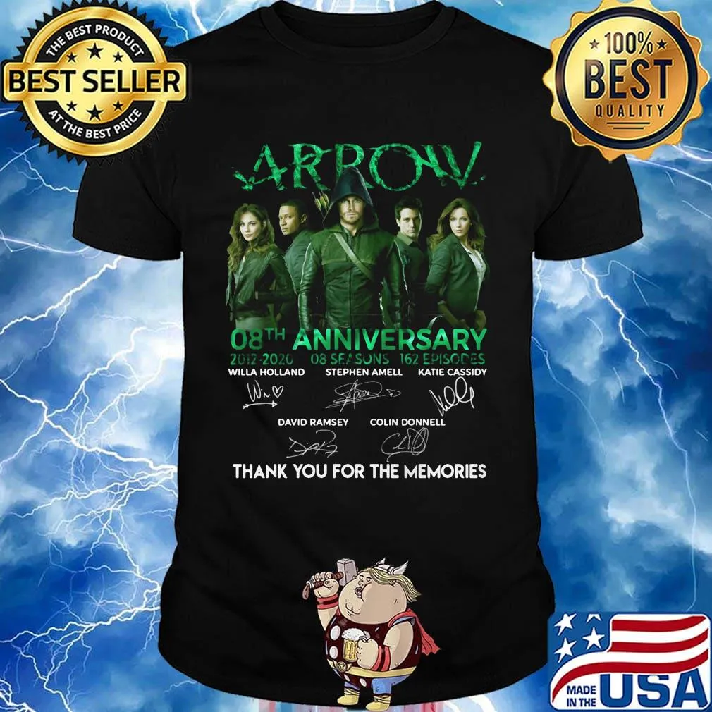 Arrow 08th anniversary 2012 2020 8 seasons 162 episodes thanks you for the memories signatures shirt