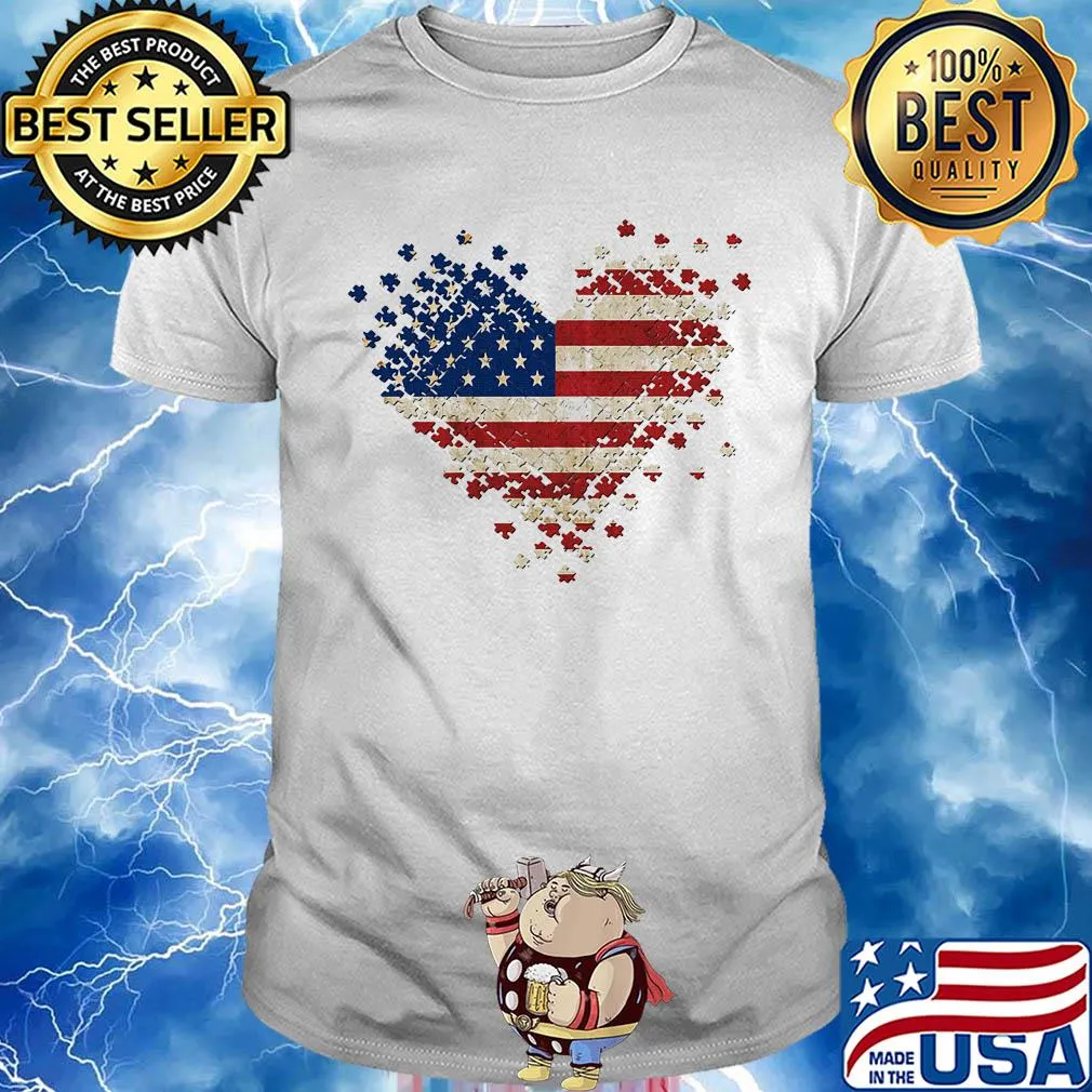 Autism heart american flag independence day shirt