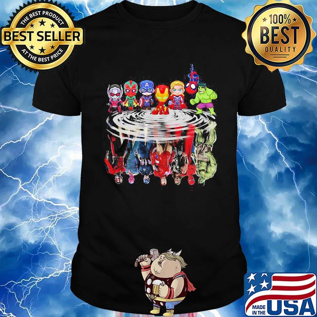 Avengers marvel superheroes chibi characters water reflection shirt