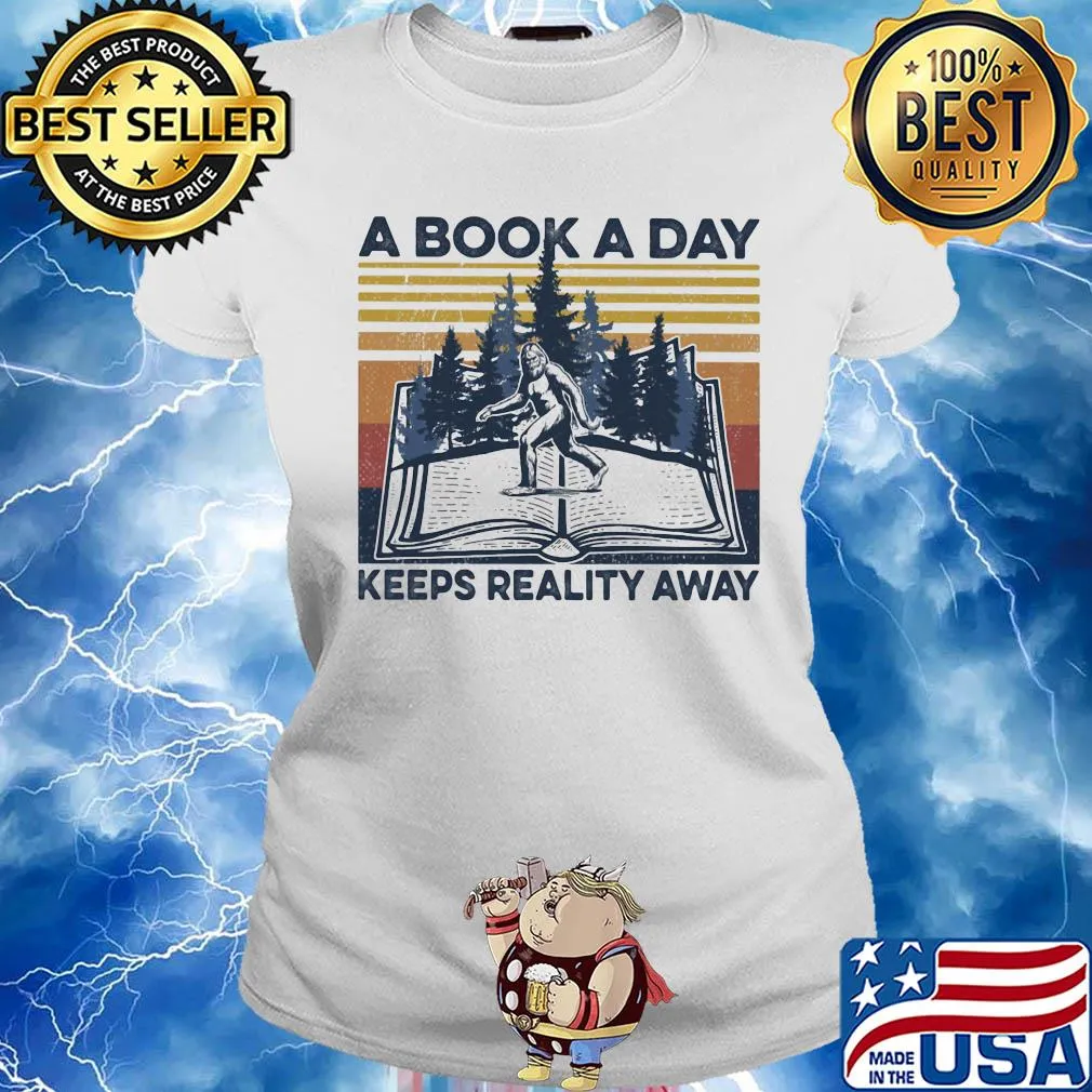 Bigfoot a book a day keeps reality away vintage retro s Ladies tee
