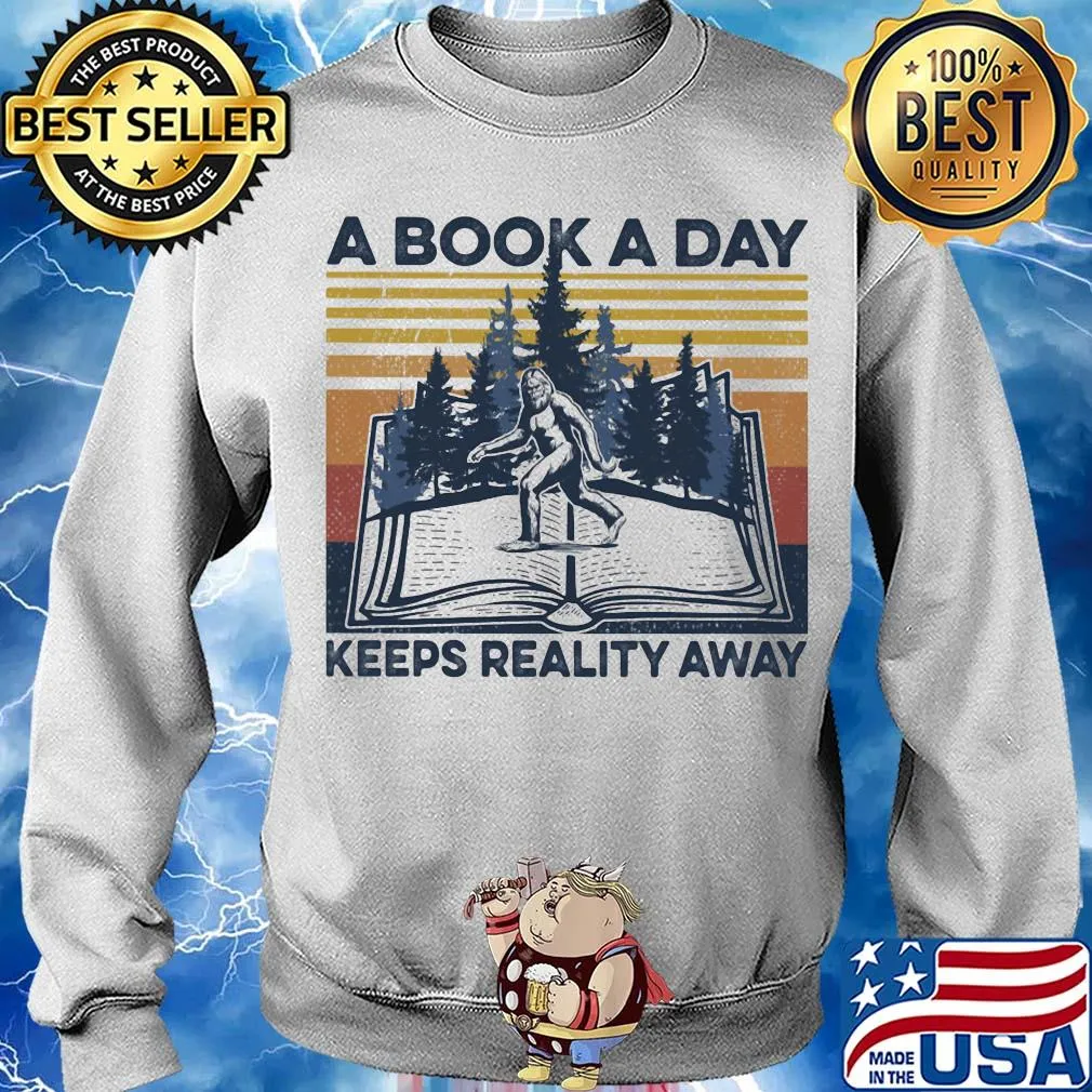 Bigfoot a book a day keeps reality away vintage retro s Sweater