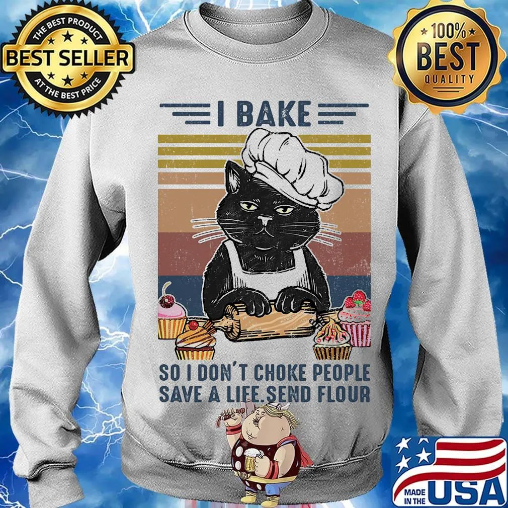 Black cat i bake so don't choke people save a life send flour vintage retro s Sweater