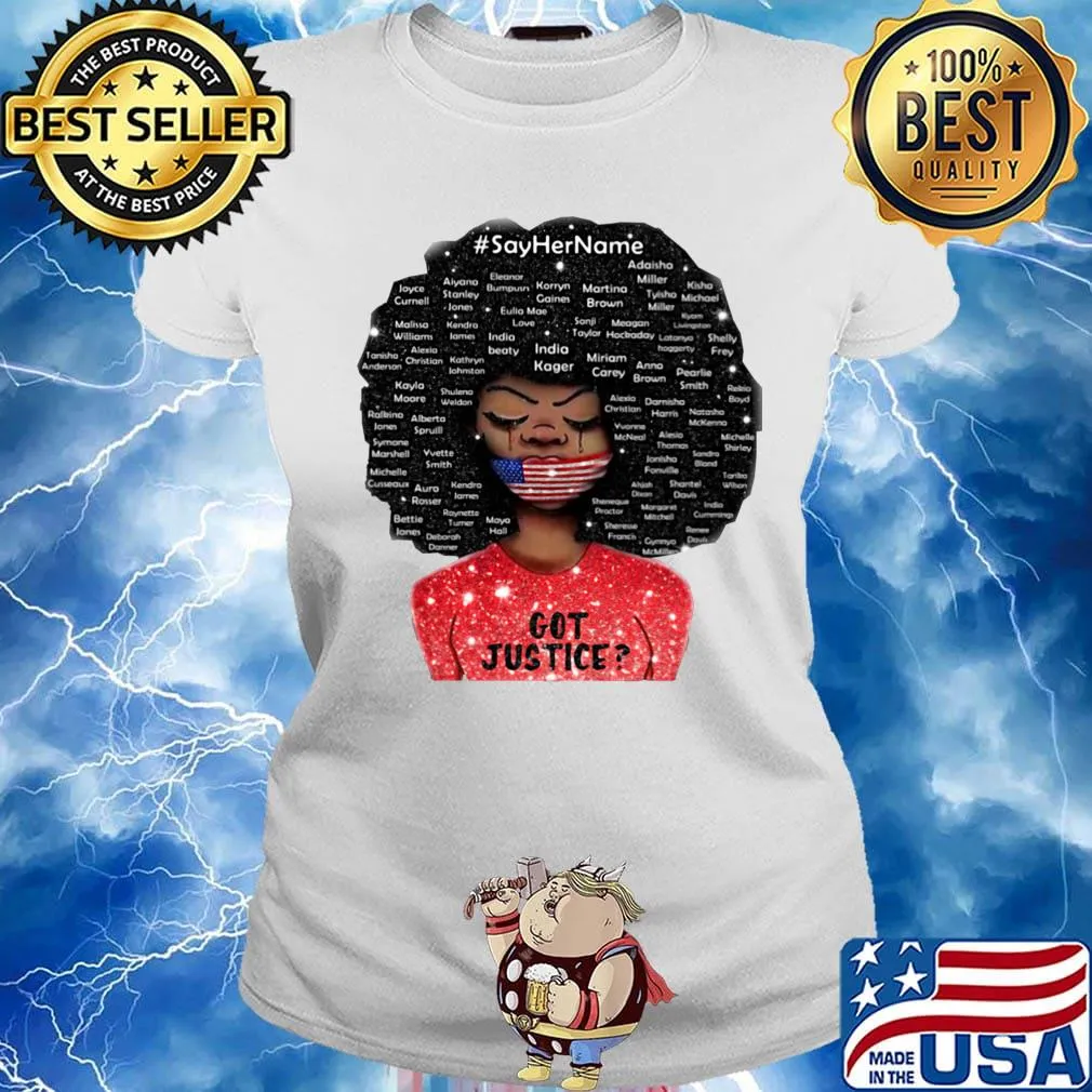 Black woman say her name got justice mask american flag independence day s Ladies tee