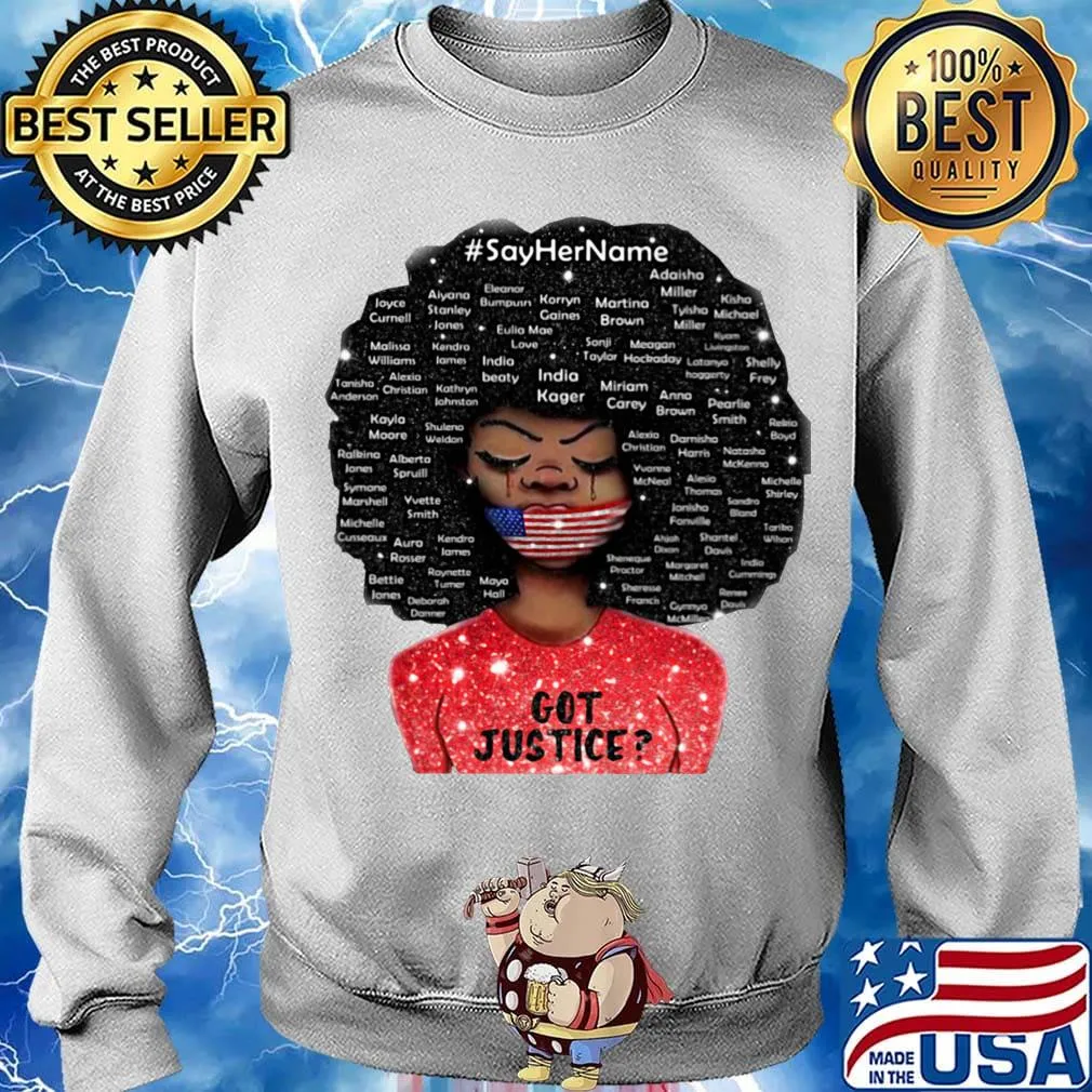 Black woman say her name got justice mask american flag independence day s Sweater