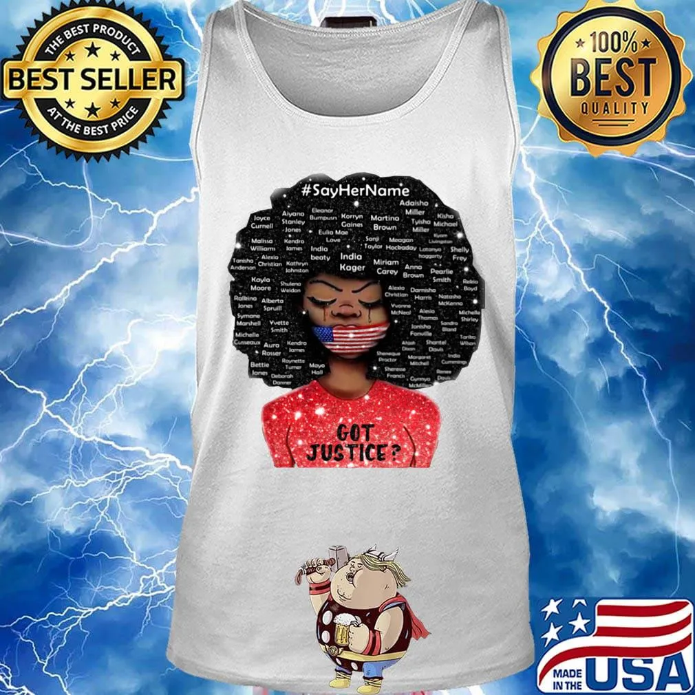 Black woman say her name got justice mask american flag independence day s Tank top