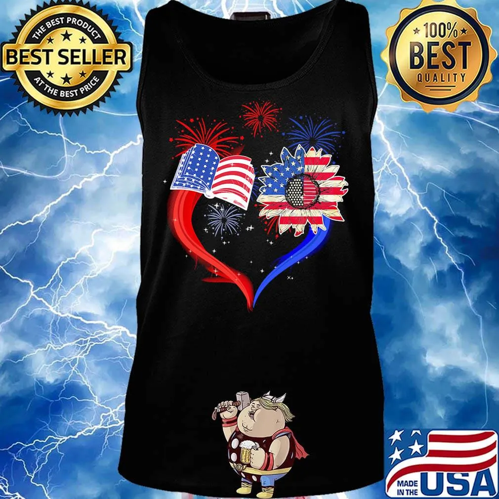 Book Flower Heart American Flag Independence Day Shirt Tank top