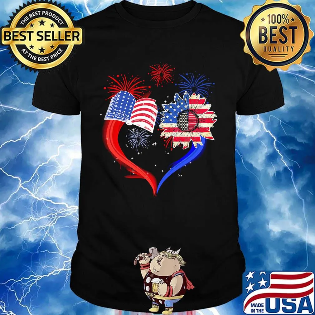 Book Flower Heart American Flag Independence Day Shirt