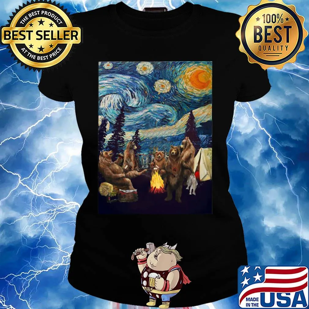Campfire starry night bear vincent Van gogh s Ladies tee