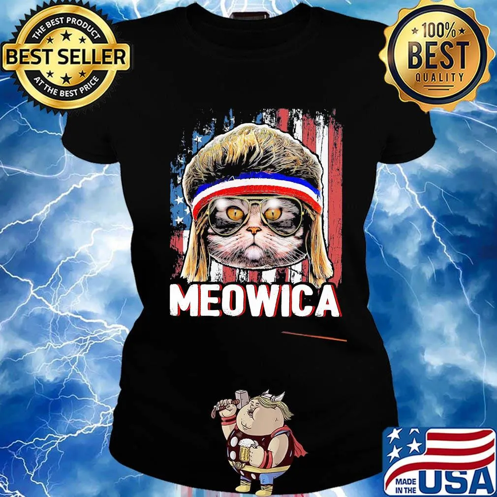 Cat meowica american flag independence day s Ladies tee