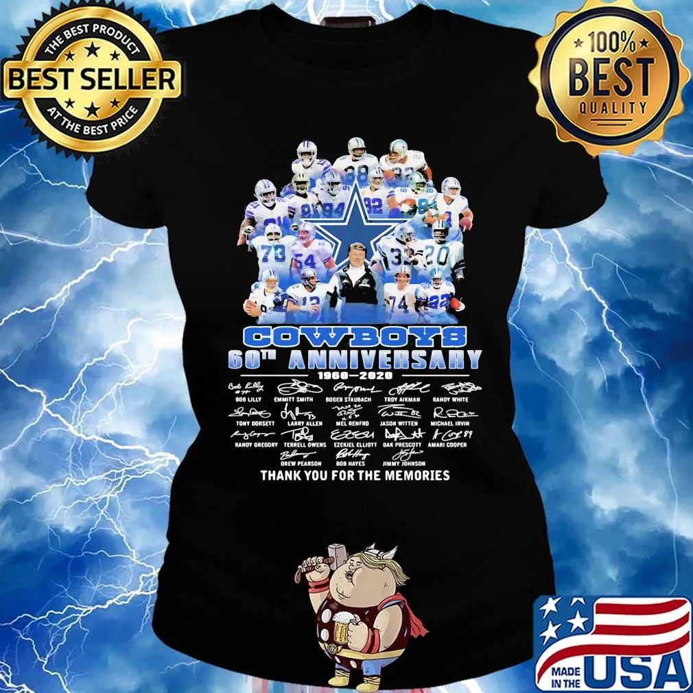 Dallas cowboys football 60th anniversary 1960 2020 thank you for the memories signatures s Ladies tee