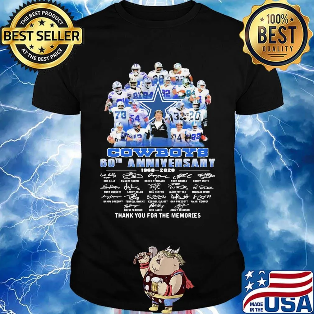 Dallas cowboys football 60th anniversary 1960 2020 thank you for the memories signatures shirt