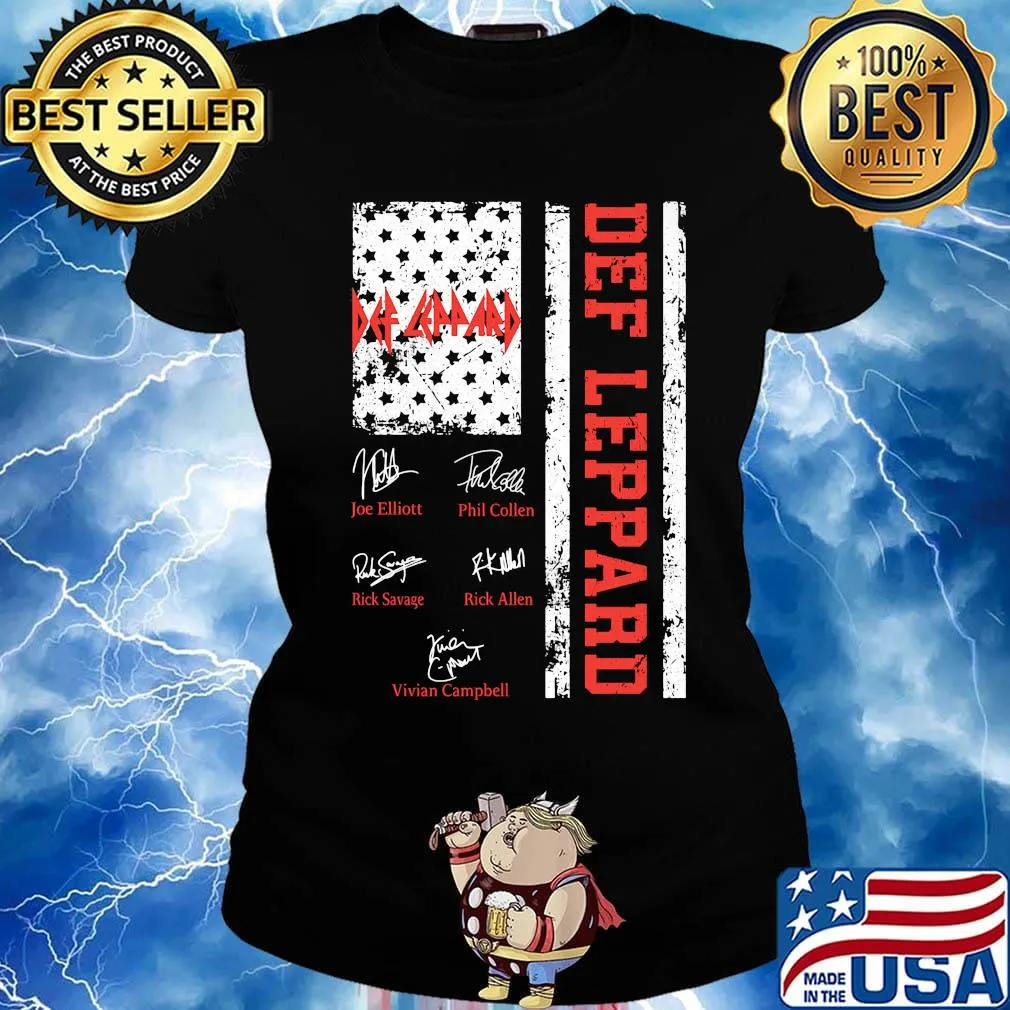 Def leppard band members signatures american flag independence day s Ladies tee