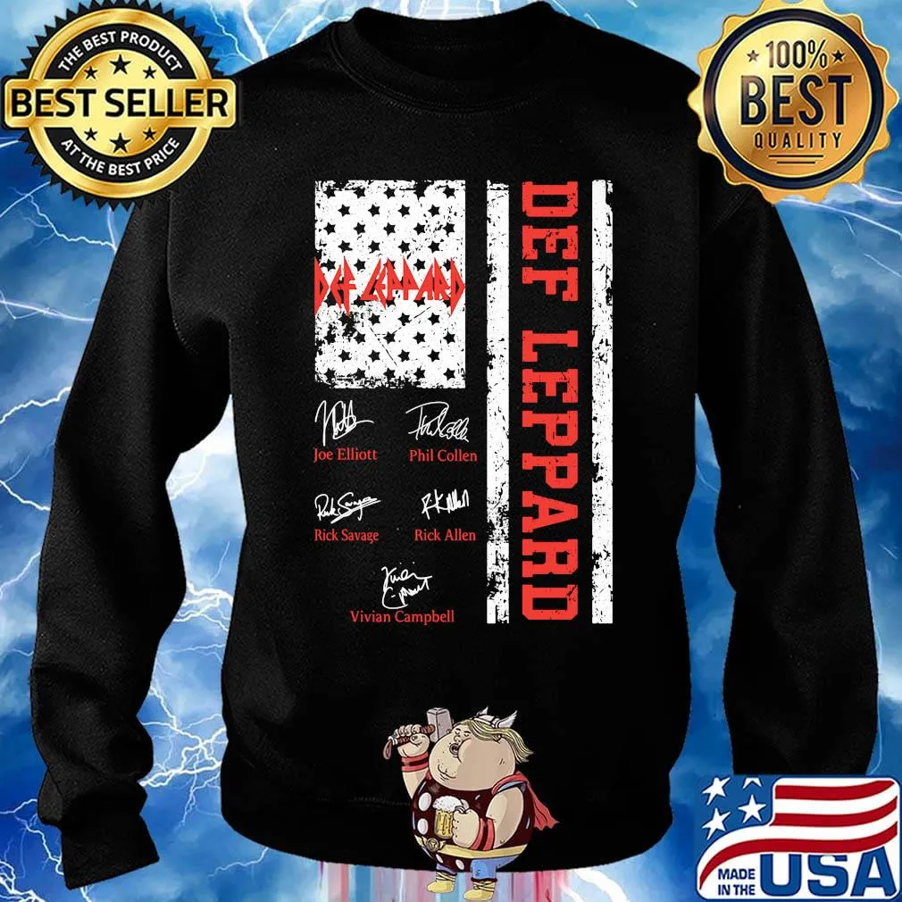 Def leppard band members signatures american flag independence day s Sweater