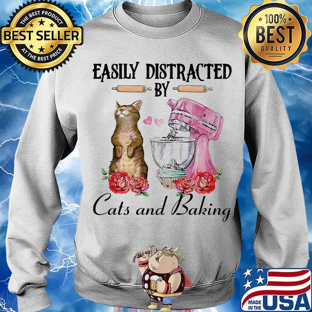 Easily distracted by cats and baking rose heart shirt s Sweater