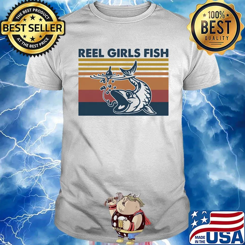 Fishing reel girls fish vintage retro shirt