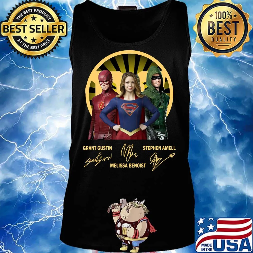 Flash supergirl and arrow grant gustin melissa benoist stephen amell signatures s Tank top