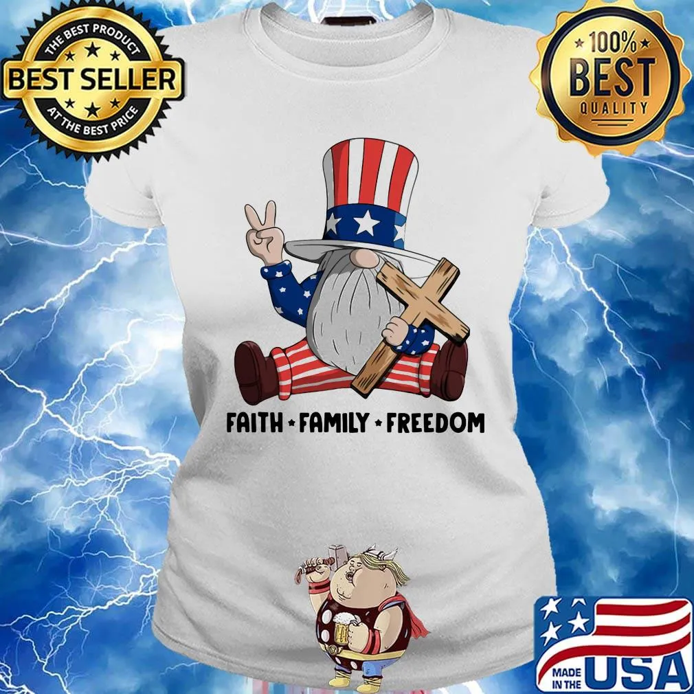 Gnomes faith family freedom firework american independence day s Ladies tee
