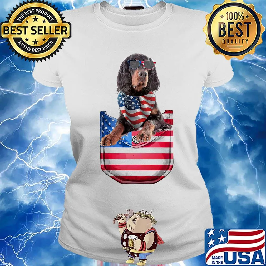 Gordon setter pocket american flag independence day s Ladies tee