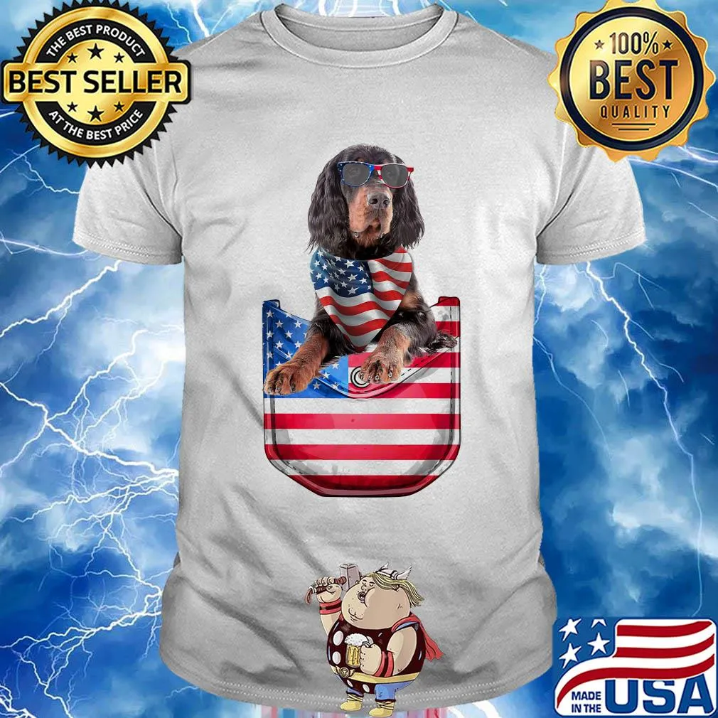 Gordon setter pocket american flag independence day shirt
