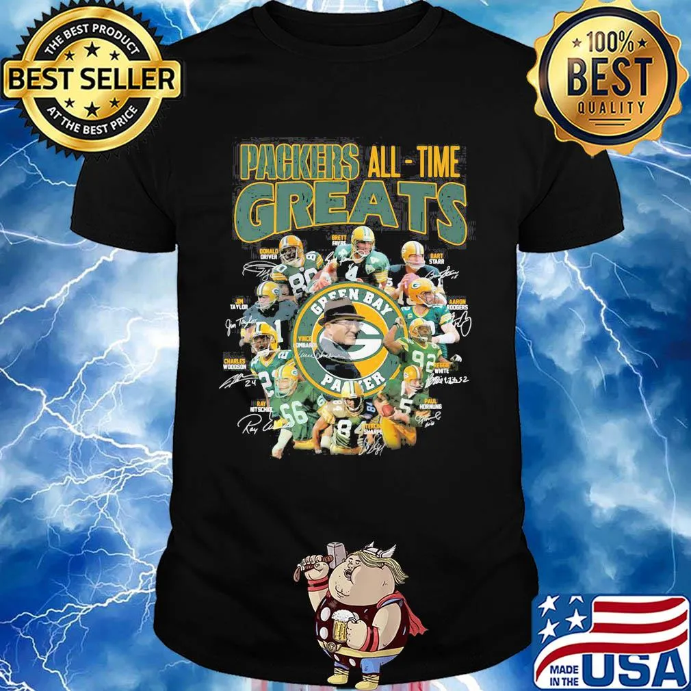 Green bay packers all-time greats players signatures shirt