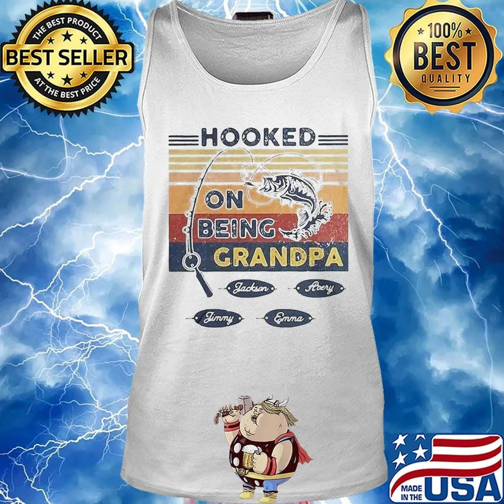 Hooked on being grandpa go fishing vintage retro s Tank top