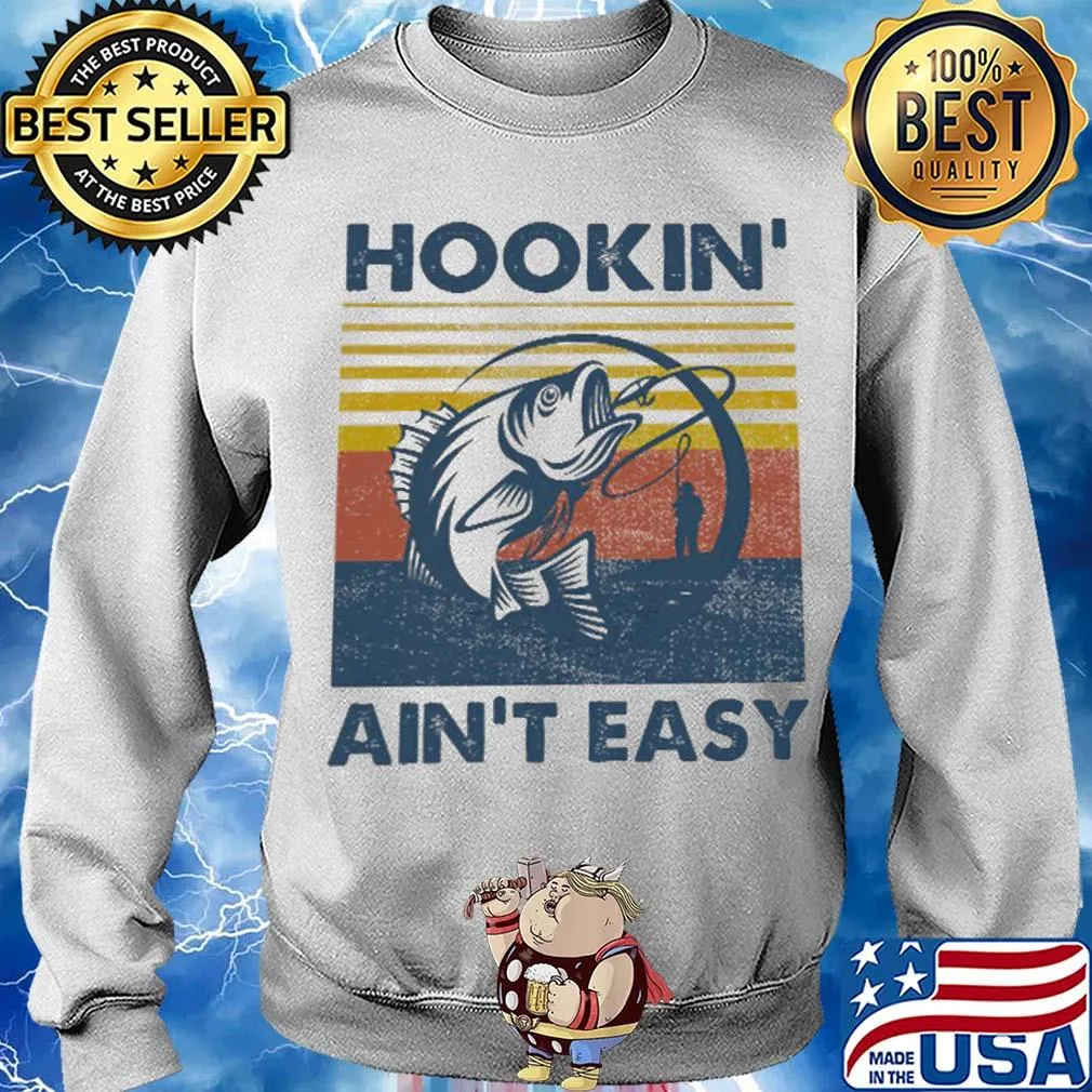 Hookin' ain't easy fishing vintage retro s Sweater
