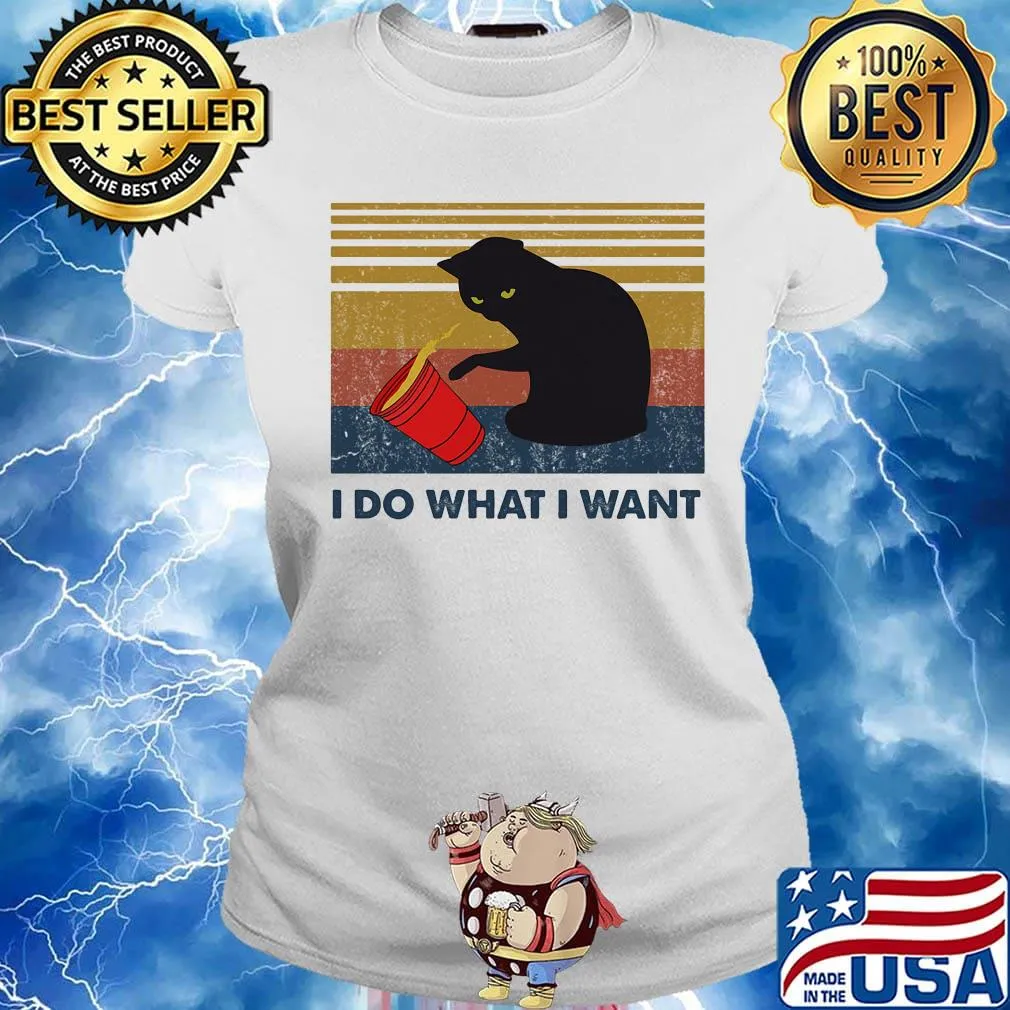 I Do What I Want Cat Spilled Coffee Vintage Retro Shirt Ladies tee