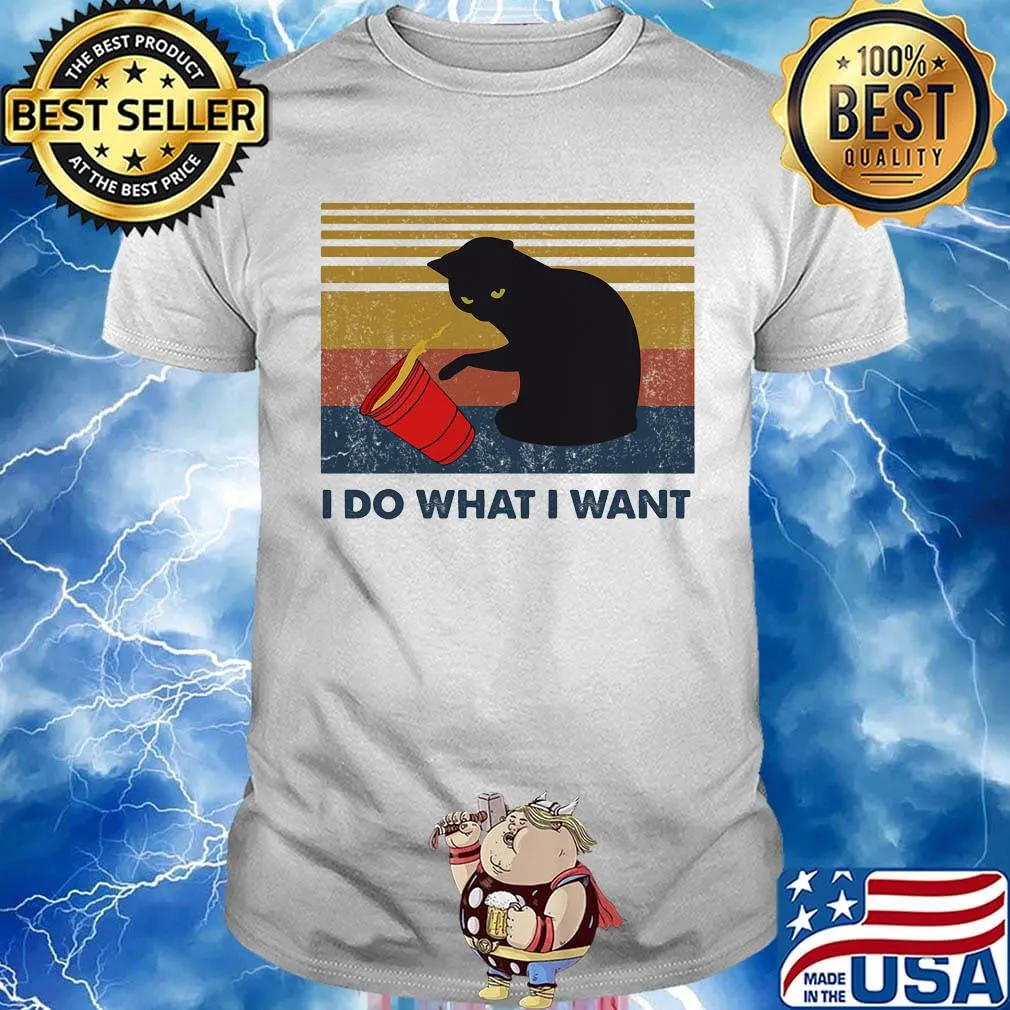 I Do What I Want Cat Spilled Coffee Vintage Retro Shirt