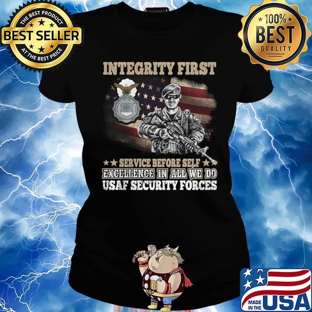 Integrity First Service Before Self Excellence In All We Do Usaf Security Forces Soldier With A Gun Eagle Shirt Ladies tee