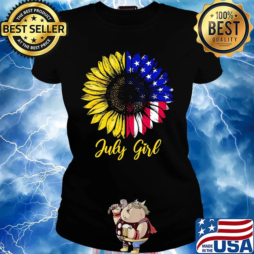 July girl sunflower aemrican flag independence day s Ladies tee