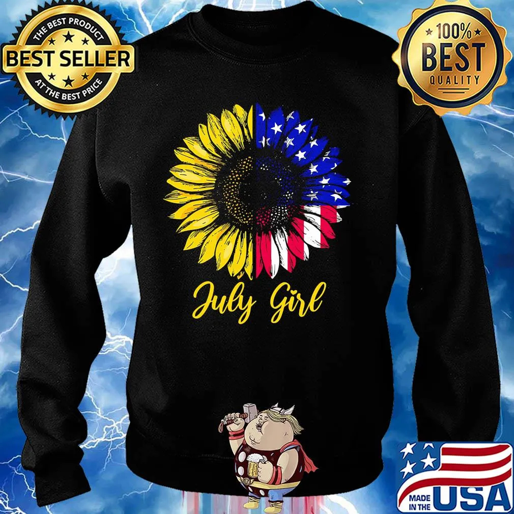 July girl sunflower aemrican flag independence day s Sweater