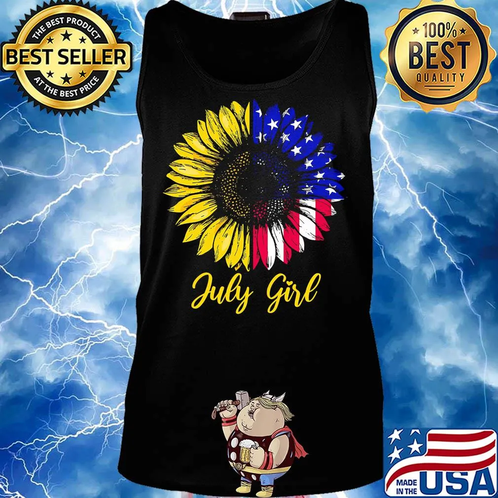 July girl sunflower aemrican flag independence day s Tank top