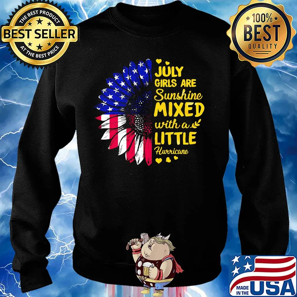 July girls are sunshine mixed with a little hurricane sunflower american flag independence day hearts s Sweater
