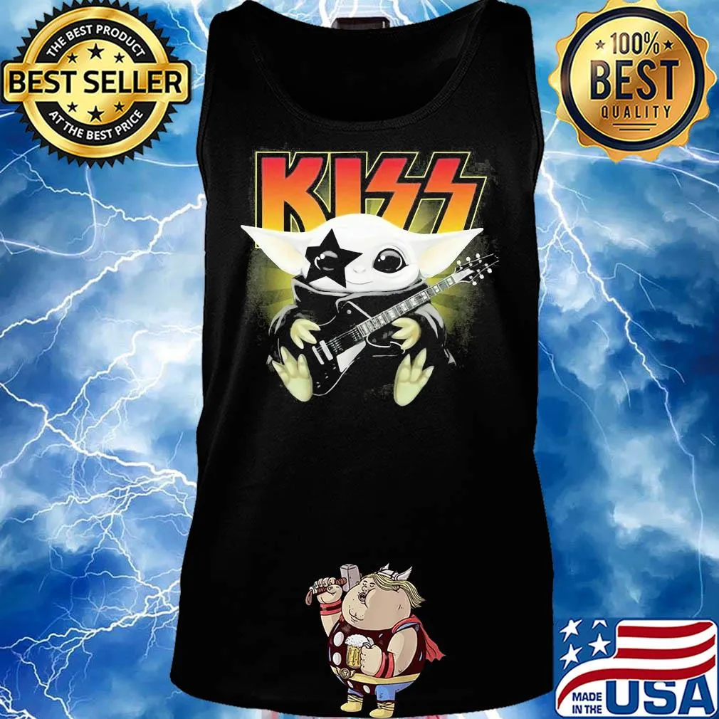 Kiss star wars baby yoda hug guitar s Tank top