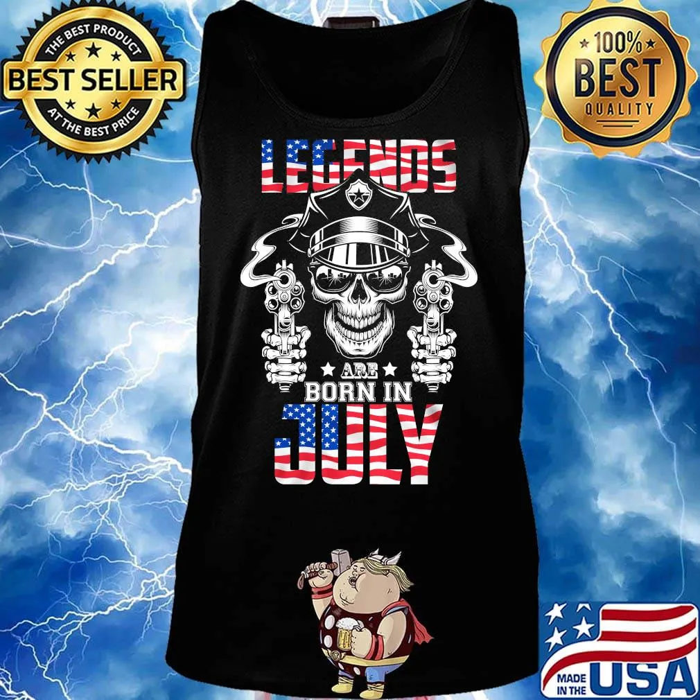 Legends born in July skull wear glasses gun American flag s Tank top