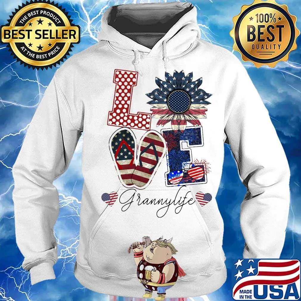 Love Grannylife Heart Flower American Flag Independence Day Shirt Hoodie