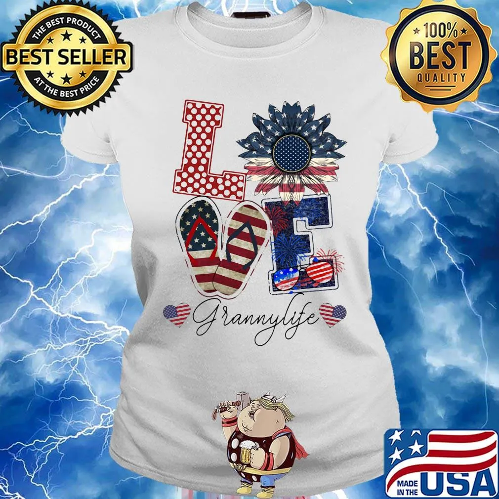 Love Grannylife Heart Flower American Flag Independence Day Shirt Ladies tee