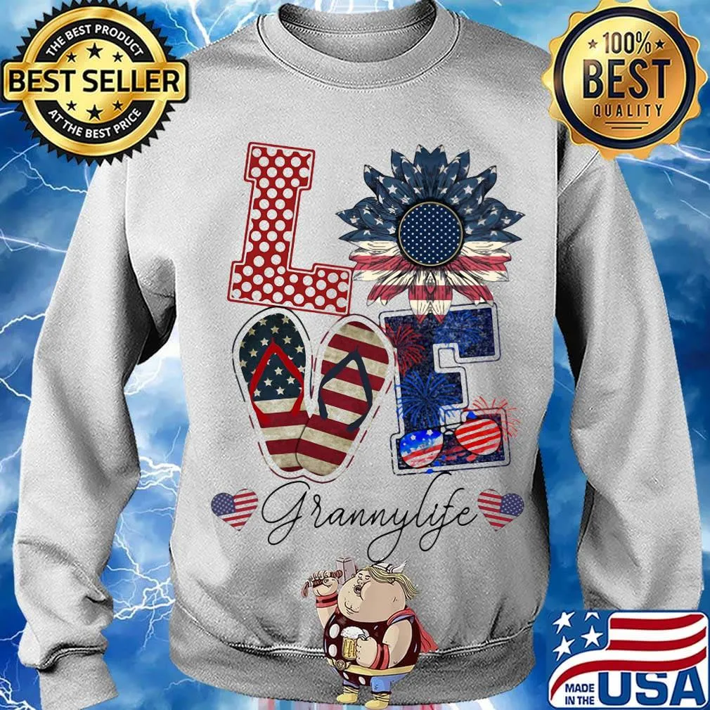 Love Grannylife Heart Flower American Flag Independence Day Shirt Sweater