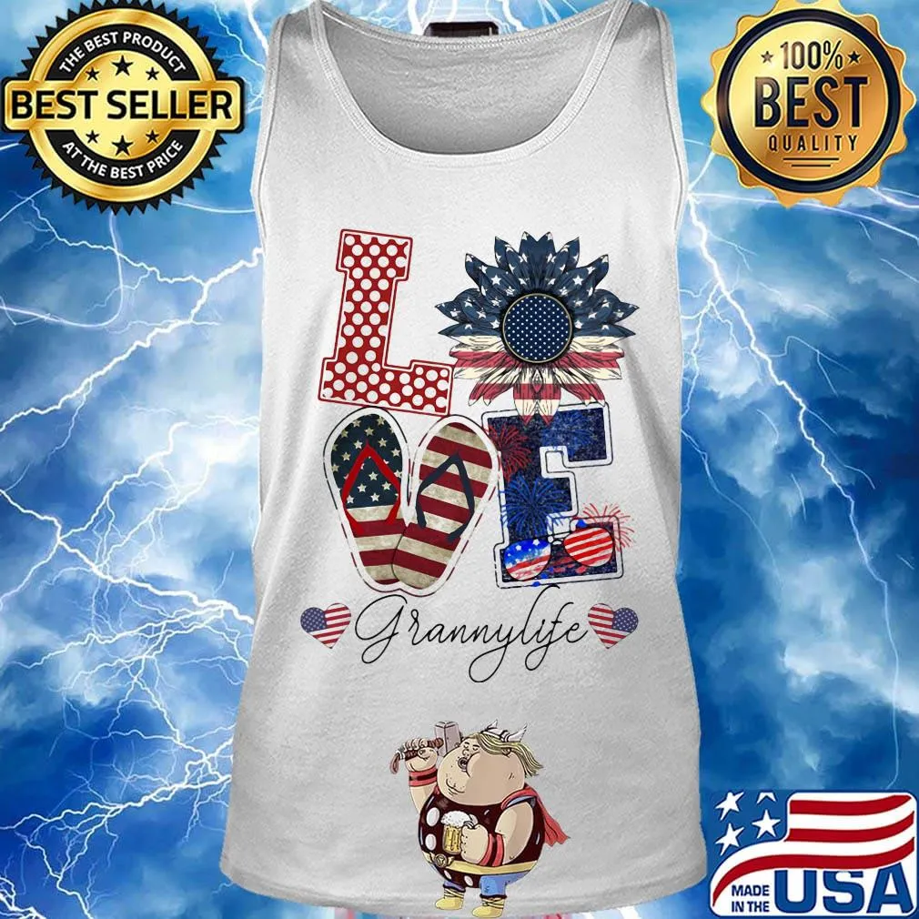 Love Grannylife Heart Flower American Flag Independence Day Shirt Tank top