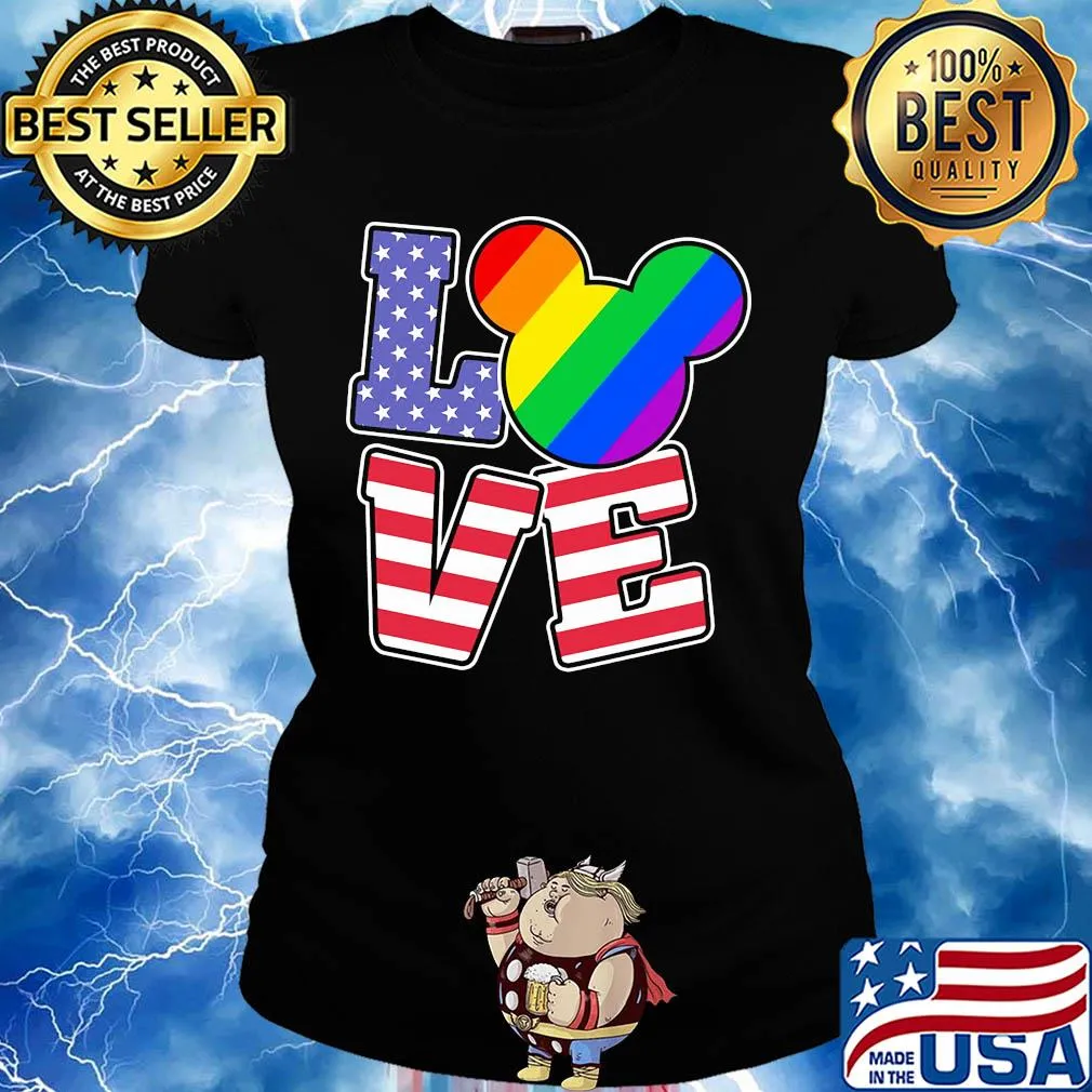 Love lgbt mickey mouse american flag independence day s Ladies tee